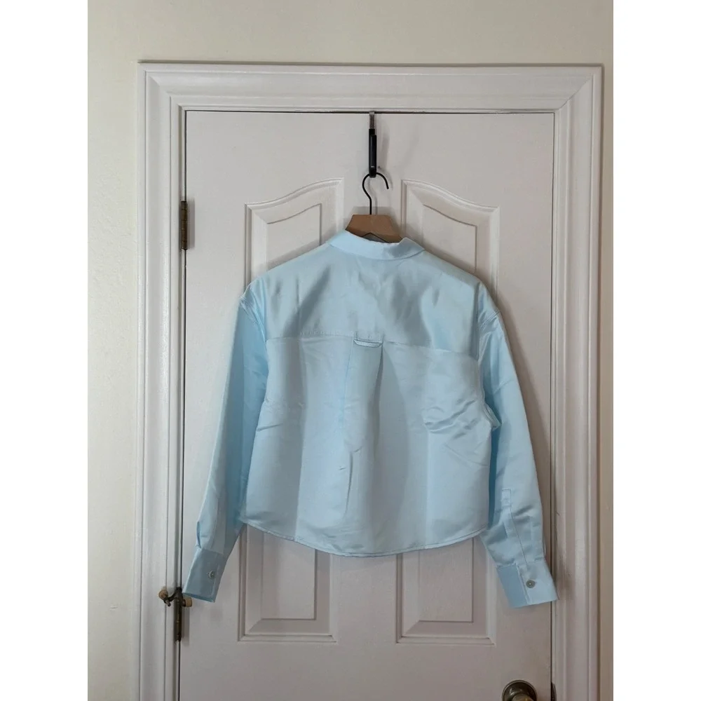 NWT J.Crew | 2025 Etienne Cropped Button-Up Shirt S Blue Duchesse‎ Satin CQ187